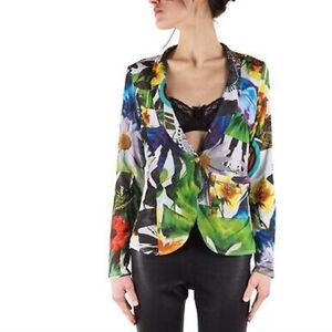 Nwot DESIGUAL Mesh Multicolor Floral Flowers Lightweight Blazer Jacket size 38